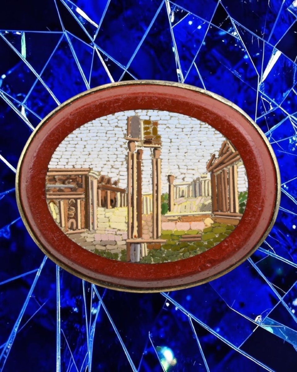 Micromosaic - Brooch With Roman Ruins - 19th-century Italy